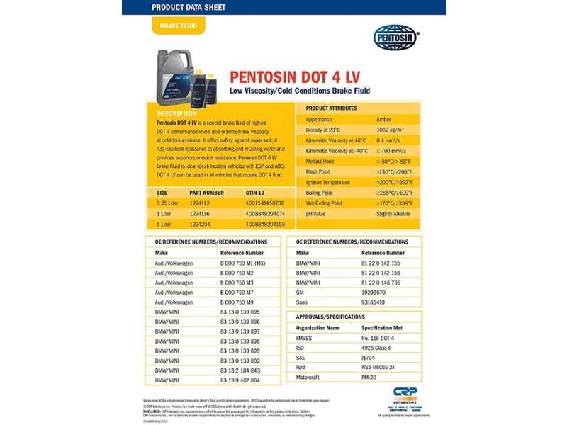 Pentosin  Dot 4 lv brake fluid 1224116